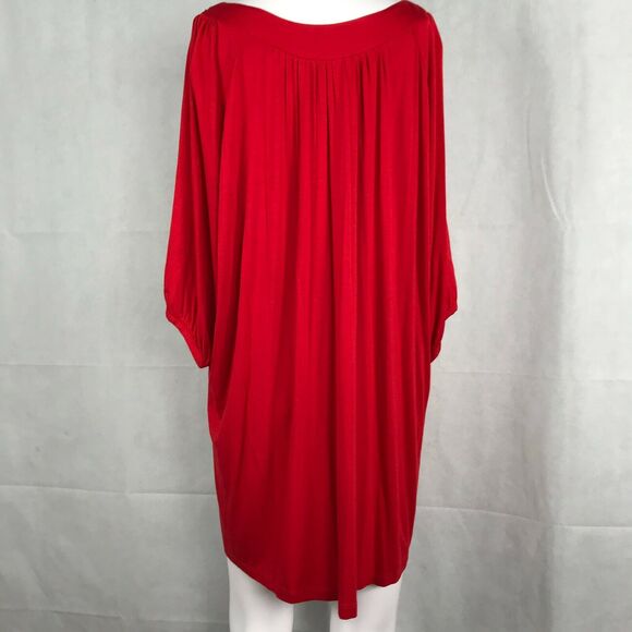 Avenue Shirt Womens Sz 22 24 Red Stretch Knit Beaded Rhinestone Neckline Tunic - Picture 6 of 11